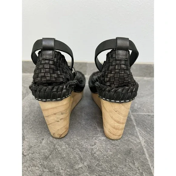Free People Black Teagan Huarache Wood Wedge Woven Shoes Size 41 US 10 - Picture 4 of 8